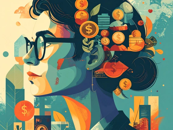 cartoon, person thinking about money